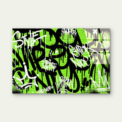 Green Graffiti Street Art Acrylic  Glass Printing Wall Art Australian Made Quality