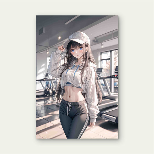 Anime Girl in Sportswear 60x90cm Metal Print Ready to Hang