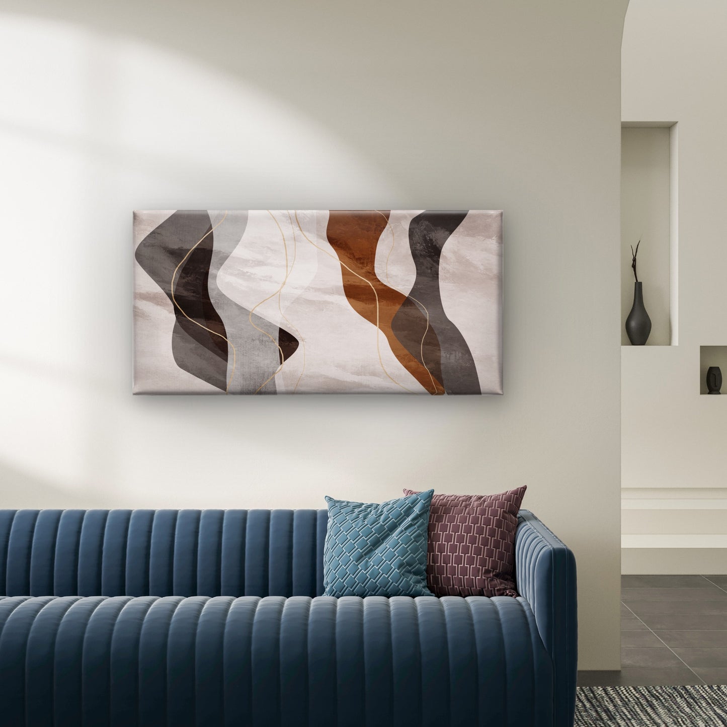 Abstract Brown Wave Geometric Wall Art Canvas Office Home Room Framed 120x60cm