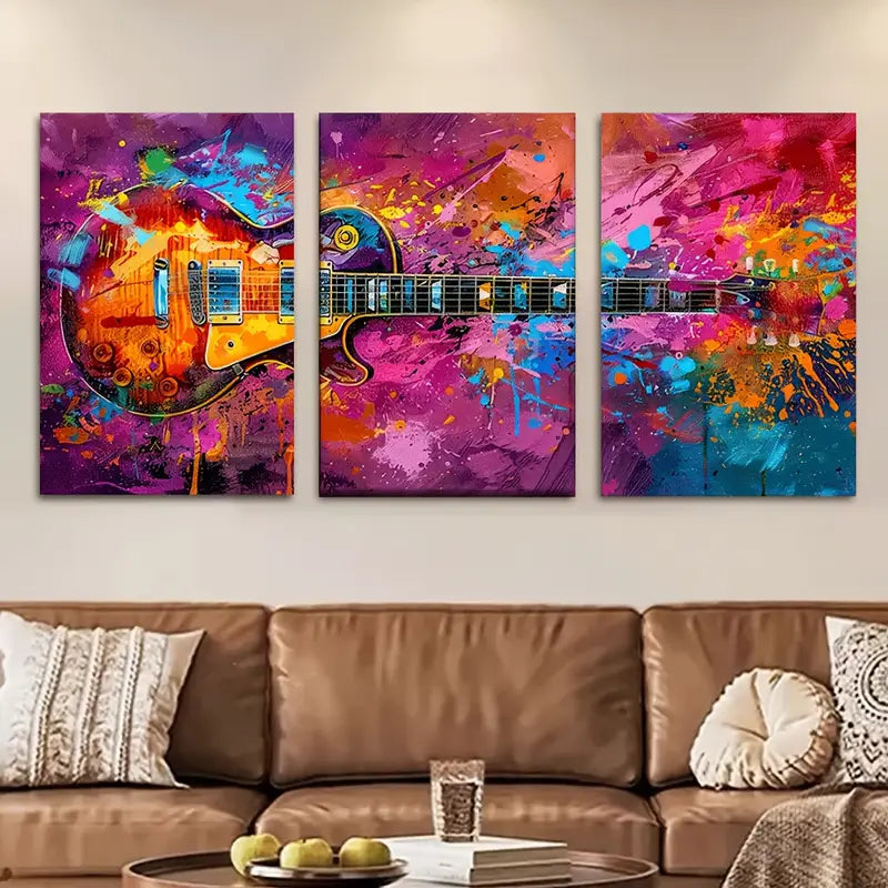 3pcs Instruments Musicales a Colors Metal Print Ready to Hang Art