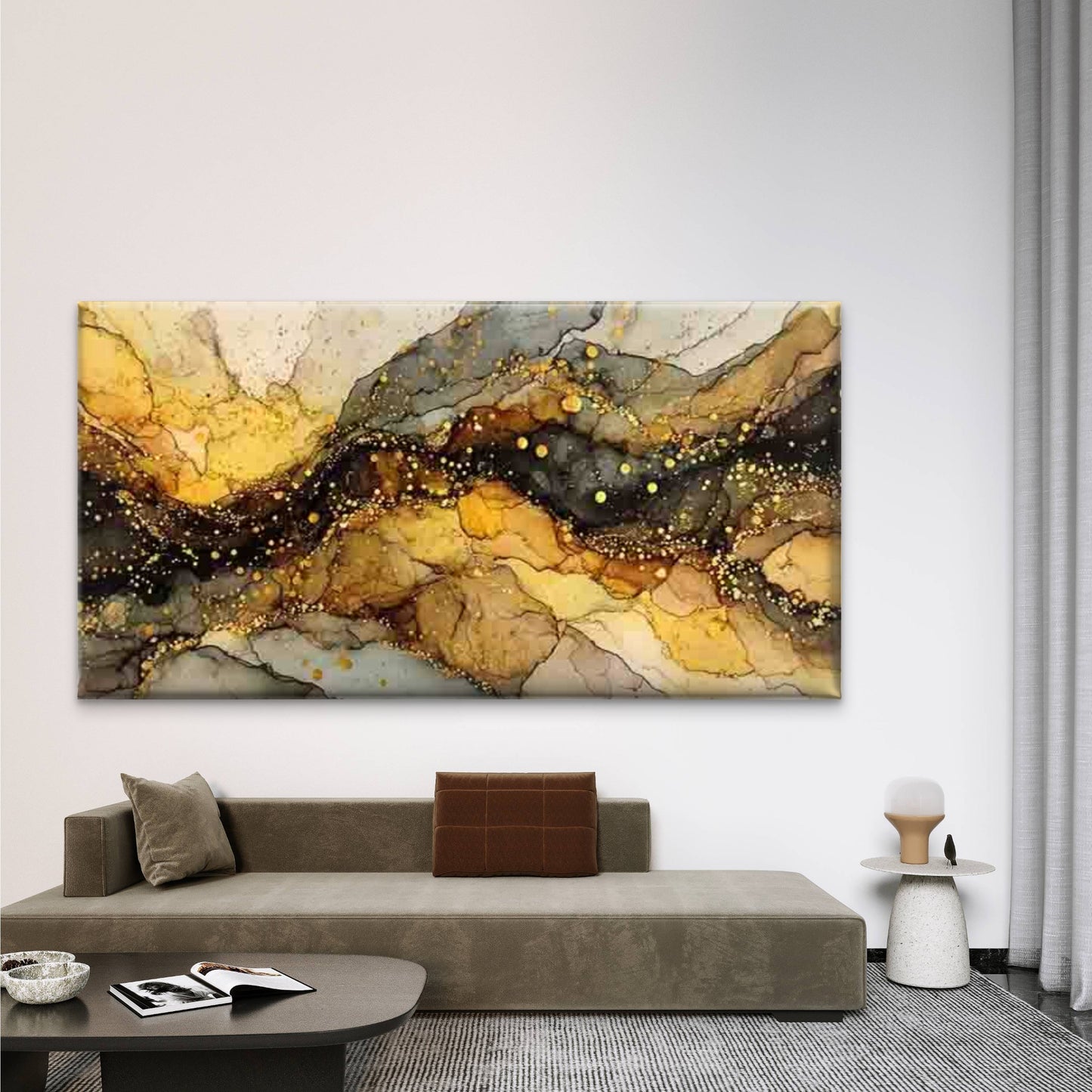 Abstract Golden Black Marble Wall Art Canvas Office Home Room Framed 120x60cm