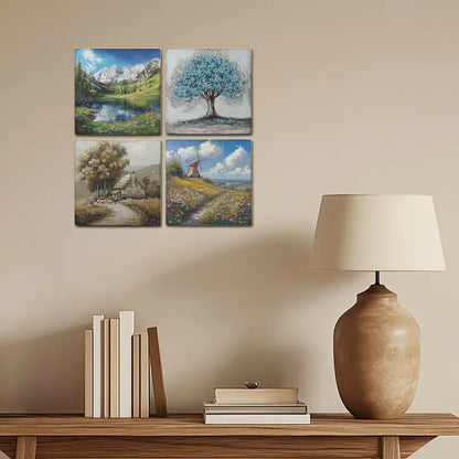 4pcs Blue Sky And Summer Weather,River Wall Art Canvas Framed