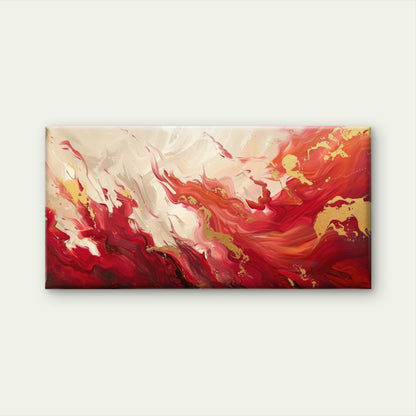 Crimson Gold Fluid Motion Wall Art Canvas Office Home Room Framed 120x60cm