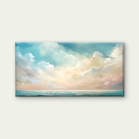 Calm Blue Sea Fluffy Cloud Wall Art Canvas Office Home Room Framed 120x60cm