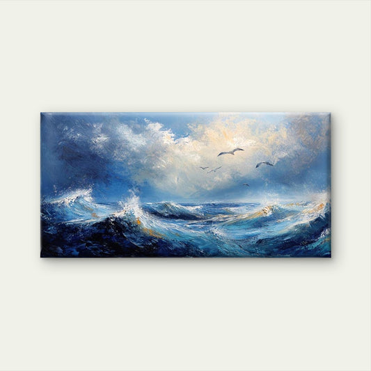 Ocean Waves And Seagulls Wall Art Canvas Office Home Room Framed 120x60cm