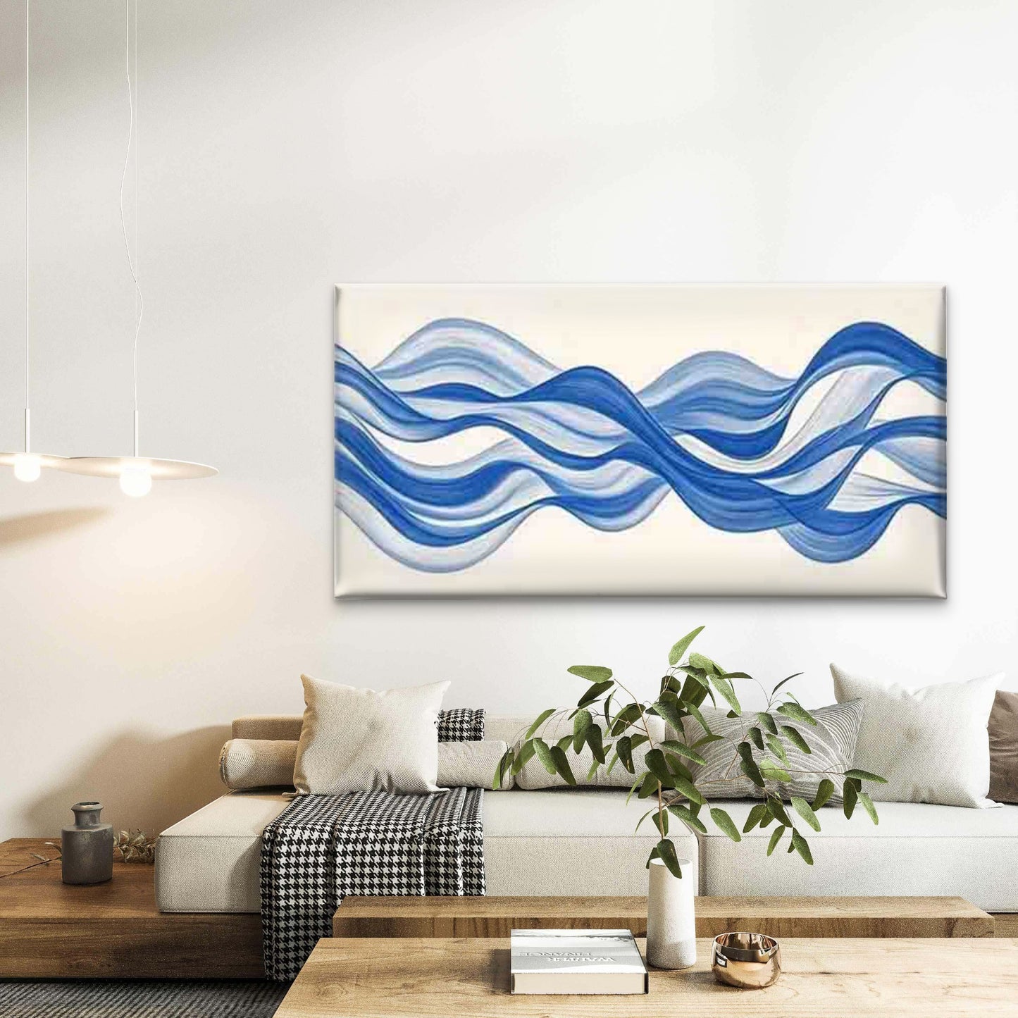 Blue Abstract Ocean Wave Wall Art Canvas Office Home Room Framed 120x60cm - Bella Home Decor