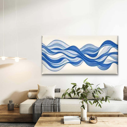 Blue Abstract Ocean Wave Wall Art Canvas Office Home Room Framed 120x60cm - Bella Home Decor