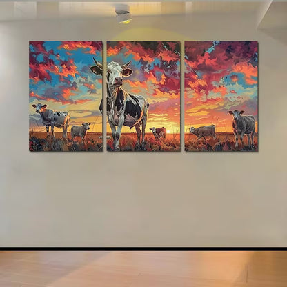 3pcs Sunset Pasture Farm Animals Wall Art Set Canvas Framed 60x90cm - High Quality Print 100% Australian Made Wall Canvas Ready to Hang