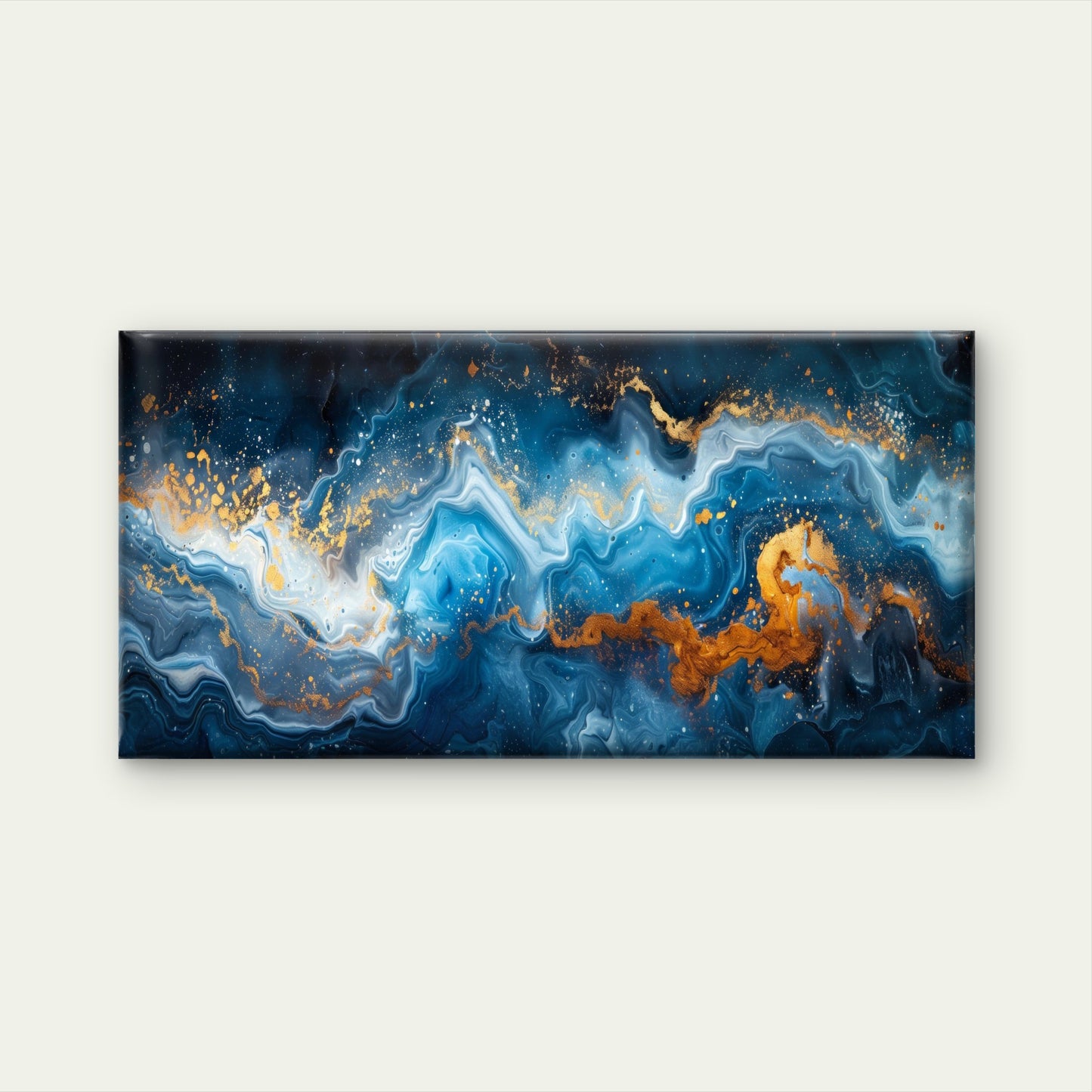 Abstract Blue And Gold Marble Art Wall Art Canvas Office Home Room Framed 120x60cm