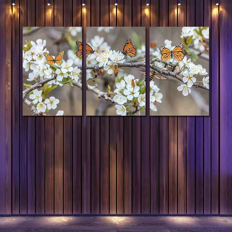 3pcs Vibrant Meadow with Butterflies Wall Art Set Canvas Framed 50x70cm - High Quality Print 100% Australian Made Wall Canvas Ready to Hang