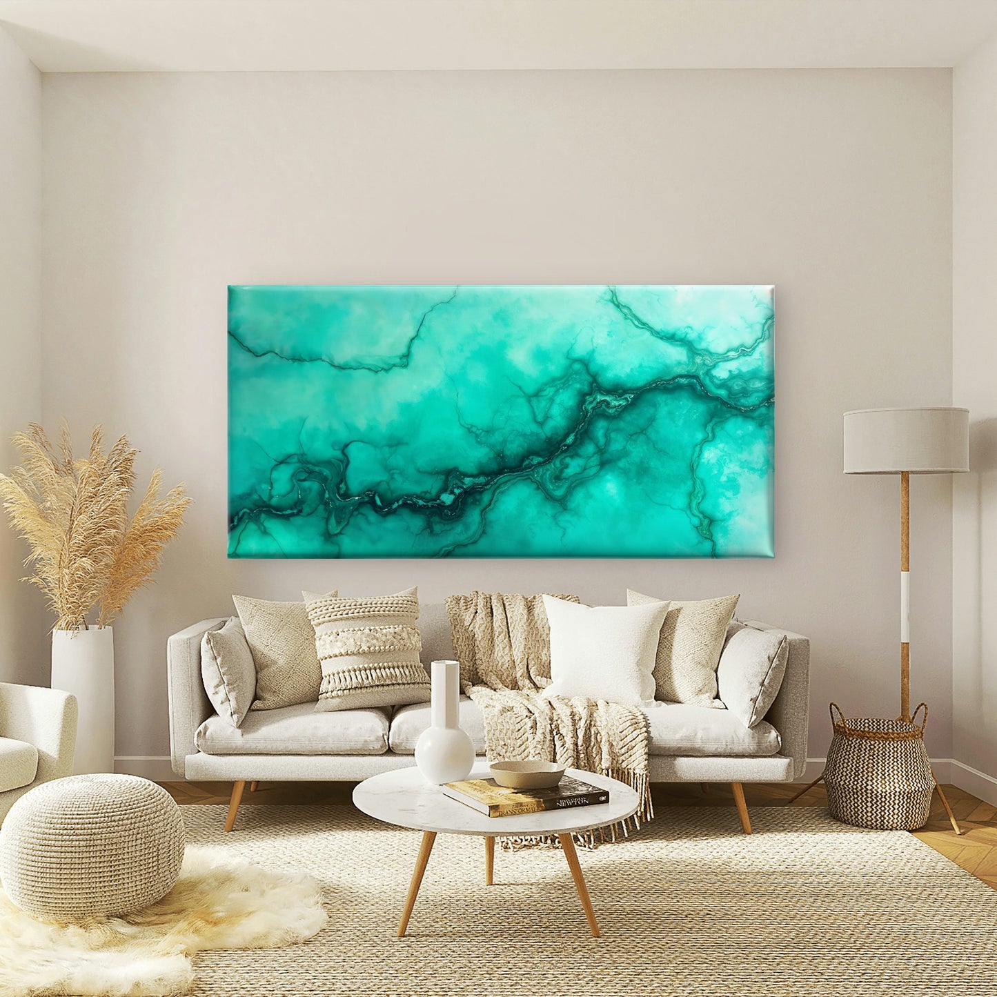 Turquoise Marble Vein Texture Wall Art Canvas Office Home Room Framed 120x60cm - Bella Home Decor