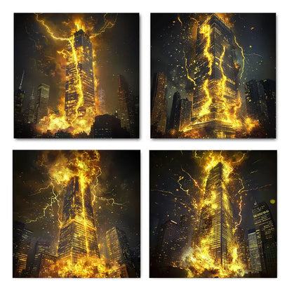 4pcs Empire State Building Catastroph Wall Art Canvas Framed