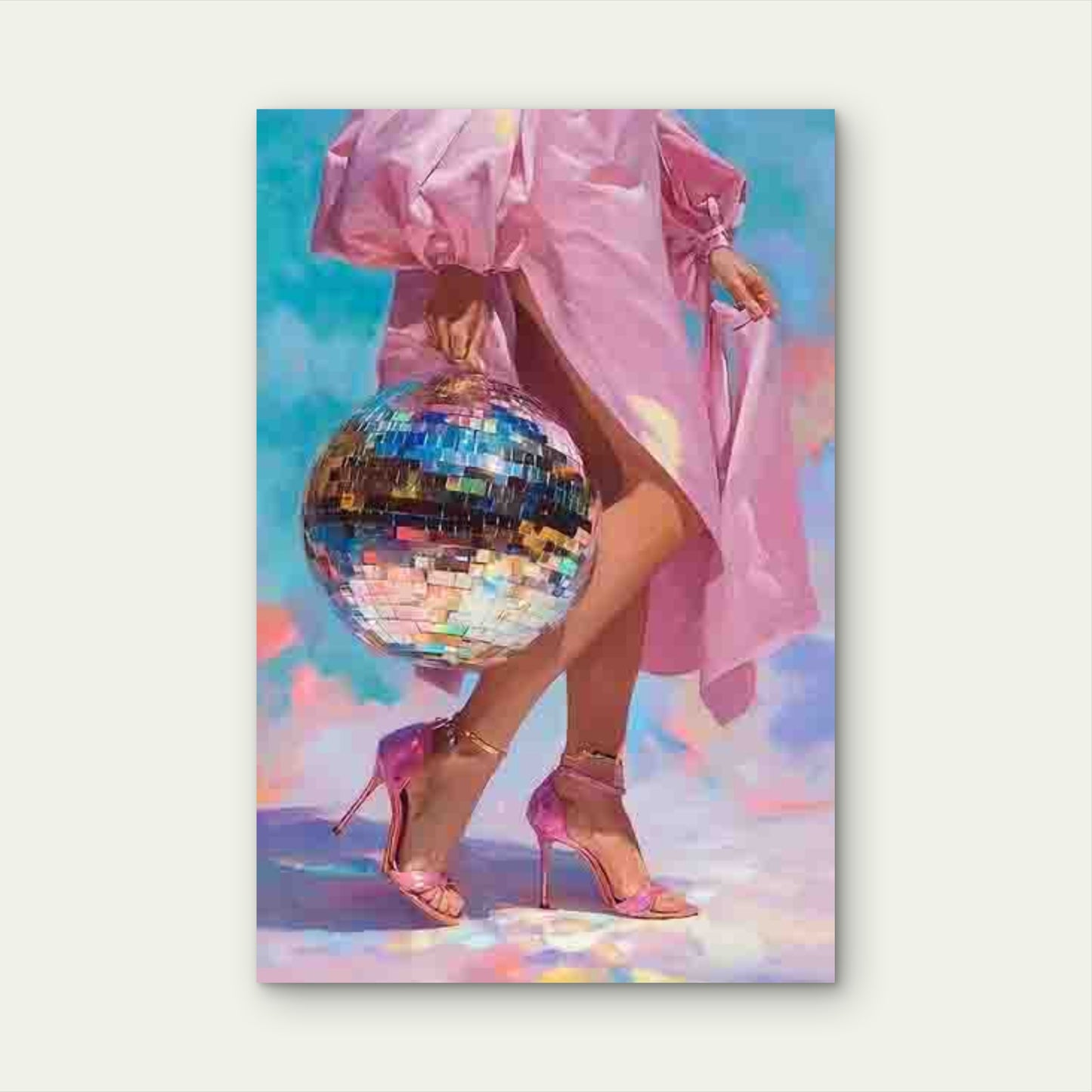 Glamorous Dress with Woman Holding Disco Ball 40x60cm Metal Print Ready to Hang - Bella Home Decor