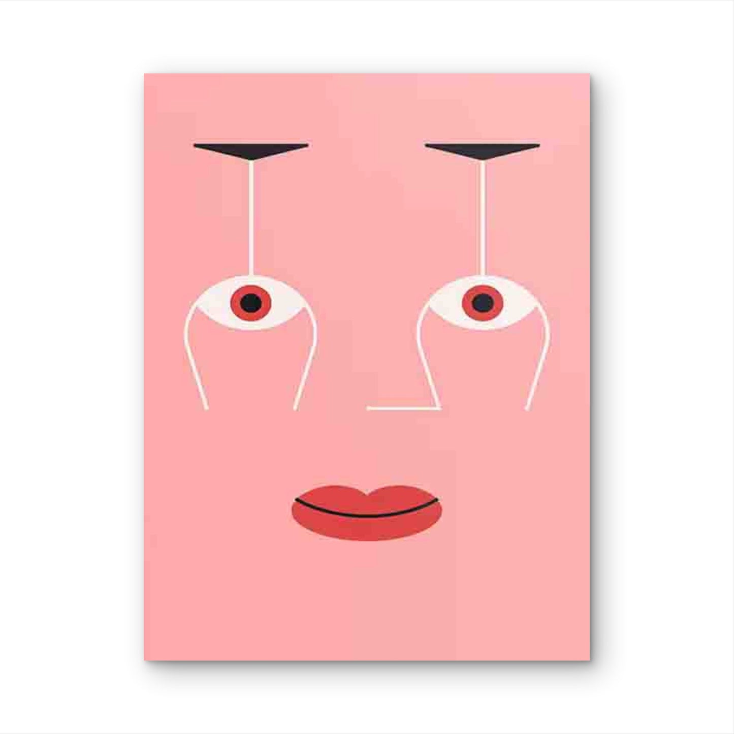 Pink Background & Eyes, Lips & Red Nose 60x90cm Metal Print Ready to Hang - Bella Home Decor