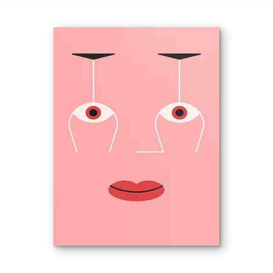 Pink Background & Eyes, Lips & Red Nose 60x90cm Metal Print Ready to Hang