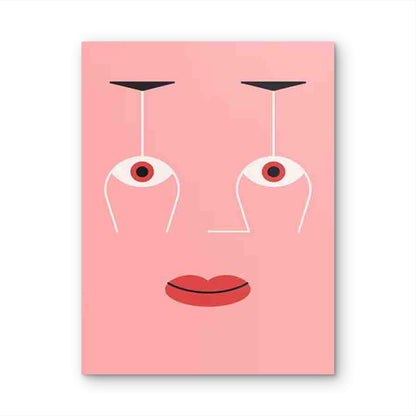 Pink Background & Eyes, Lips & Red Nose 40x60cm Metal Print Ready to Hang - Bella Home Decor