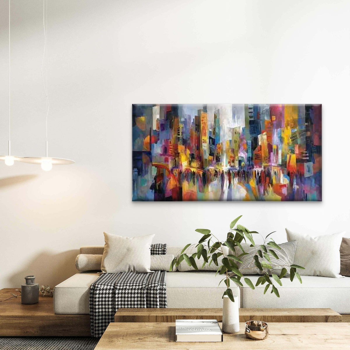 Abstract Cityscape with Bright Wall Art Canvas Office Home Room Framed 120x60cm