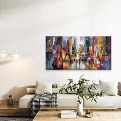 Abstract Cityscape with Bright Wall Art Canvas Office Home Room Framed 120x60cm