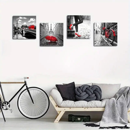 4pcs Paris Eiffel Tower Canvas Wall Art Canvas Framed