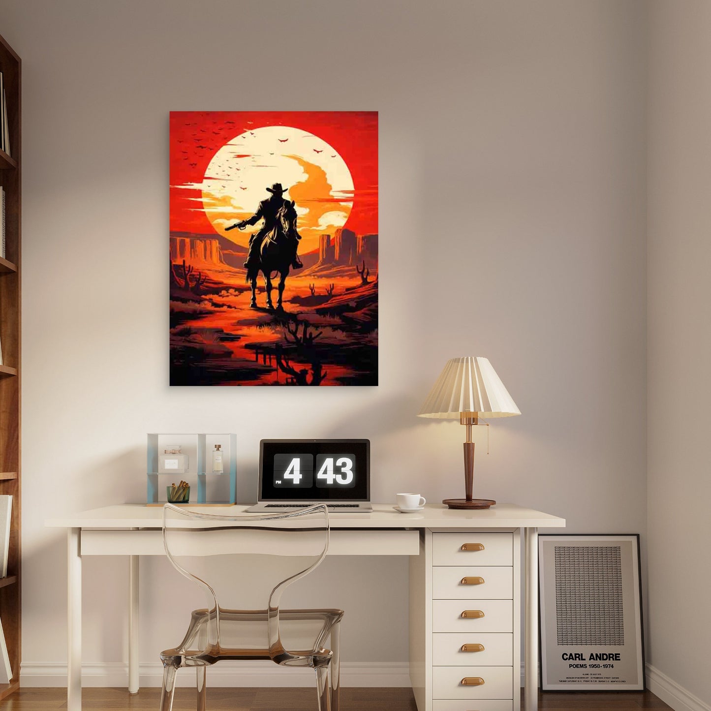 Desert Cowboy Sunset 40x60cm Metal Print Ready to Hang