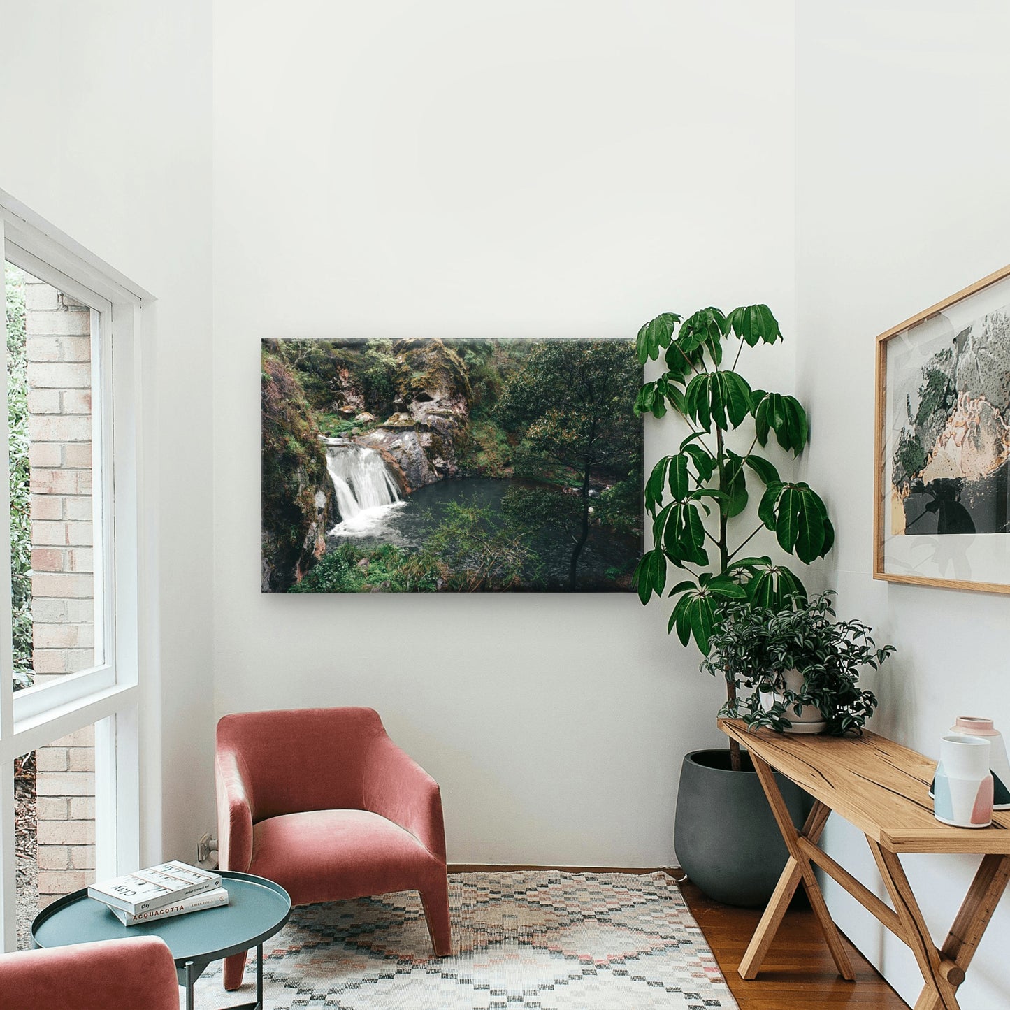 Waterfall in the Blue Lake near the Jenolan Caves in Blue Mountains, New South Wales (NSW), Australia Neutral Canvas Print Wall Art Decor 100% Australian Made