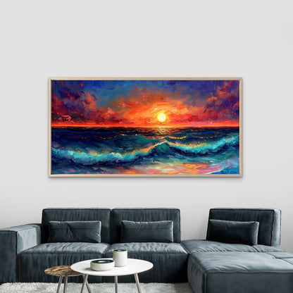 Colorful Ocean Sunset Art Wall Art Canvas Office Home Room Framed 120x60cm