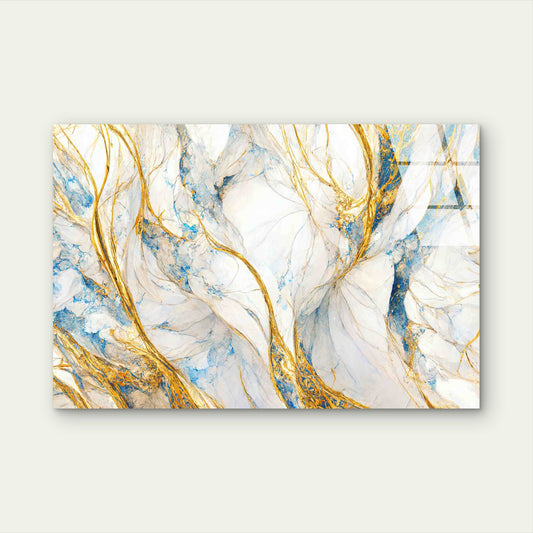 Gold Blue Abstract Tempered Glass Printing Wall Art Australian Made Quality