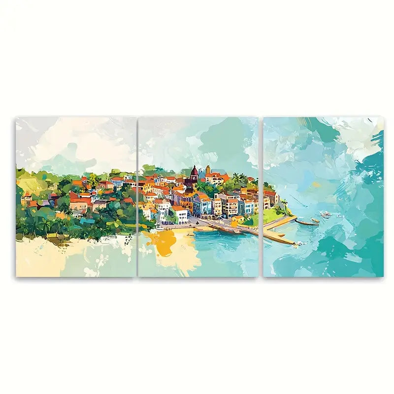 3pcs Vibrant Cityscape Design Metal Print Ready to Hang Art