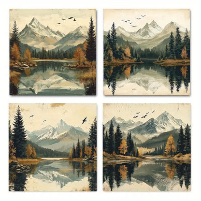 4pcs  Forest Lake, Elegant Modern Decorative  Wall Art Canvas Framed
