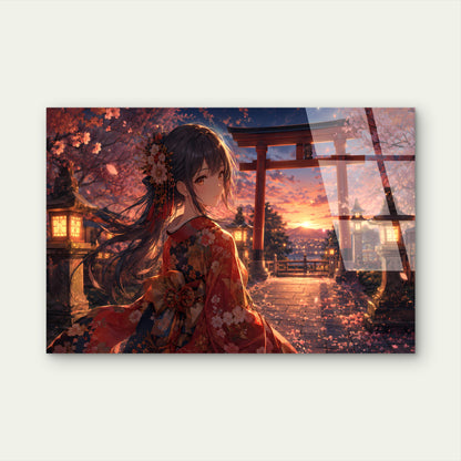 Anime Kimono Girl Torii Gate Acrylic Glass Printing Wall Art Australian Made Quality