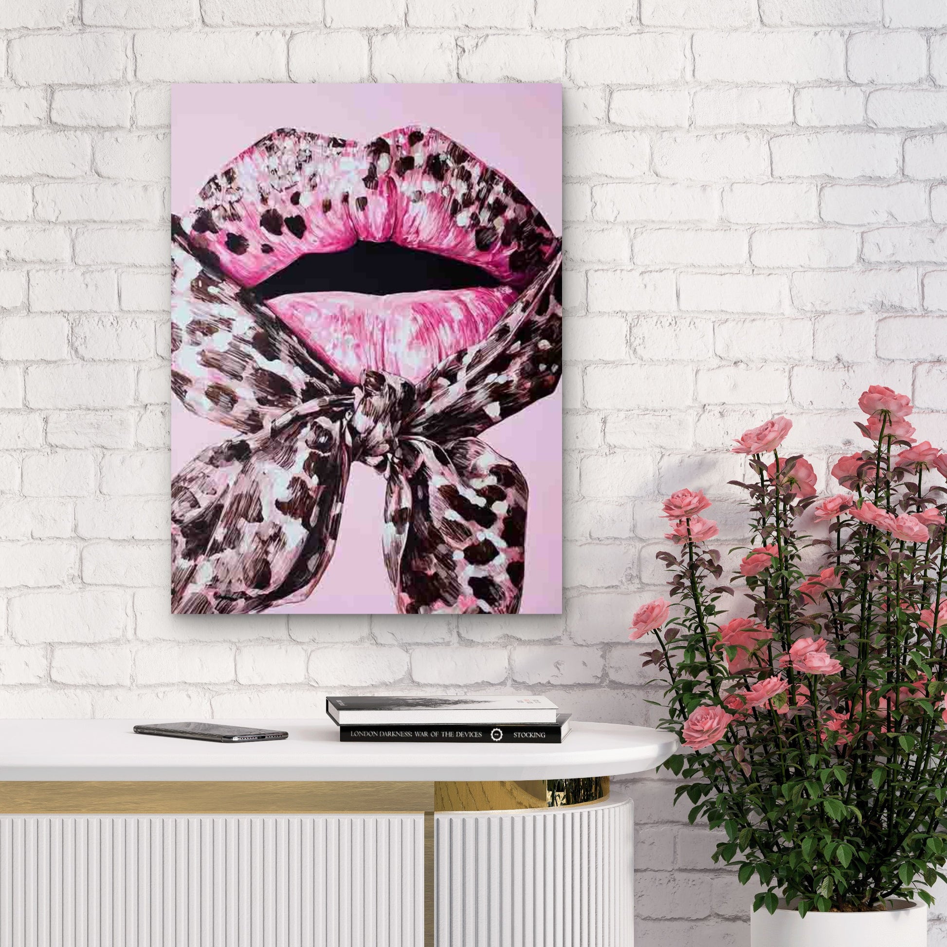 Kiss Lips with Pink Bows Metal Print Ready to Hang - Bella Home Decor
