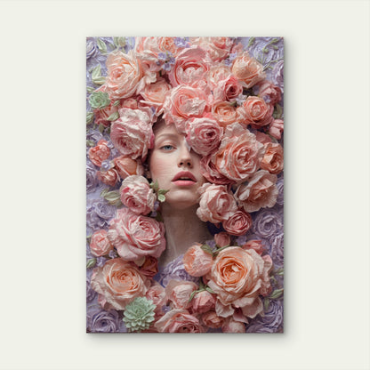 Pink Rose Floral Purple Woman Wall Decor 40x60cm Metal Print Ready to Hang