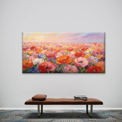 Blooming Flower Field Wall Art Canvas Office Home Room Framed 120x60cm