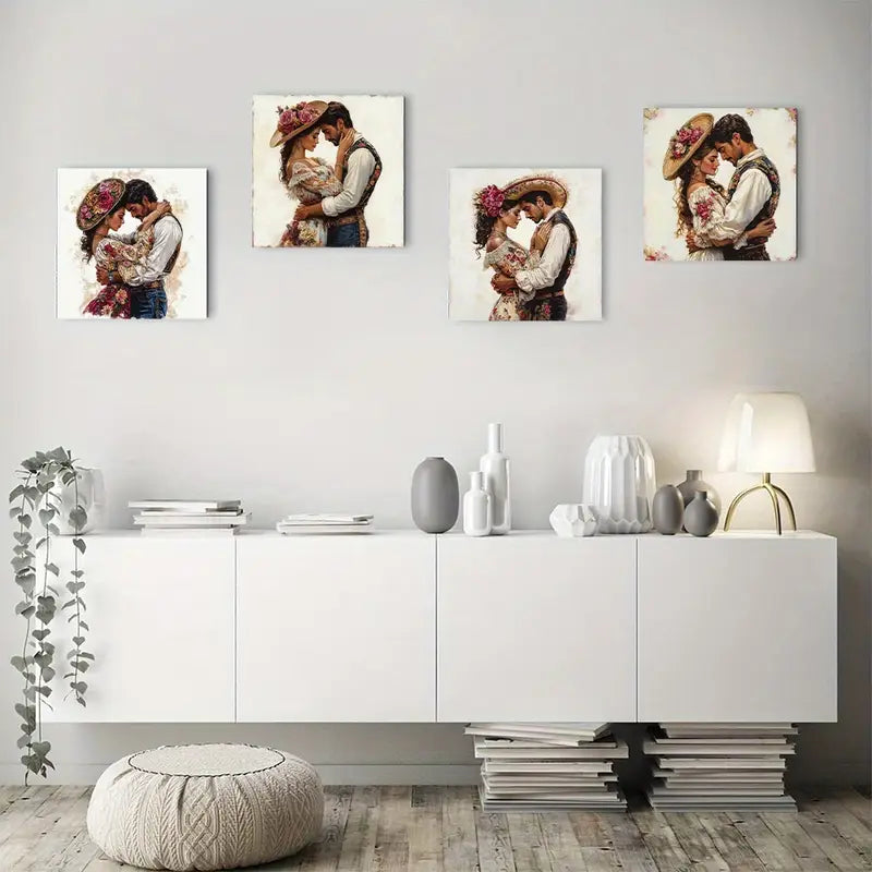 4pcs Romantic Couple Canvas Art Printst Wall Art Canvas Framed