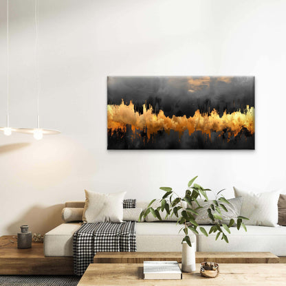 Midnight Gilded Horizon Wall Art Canvas Office Home Room Framed 120x60cm - Bella Home Decor