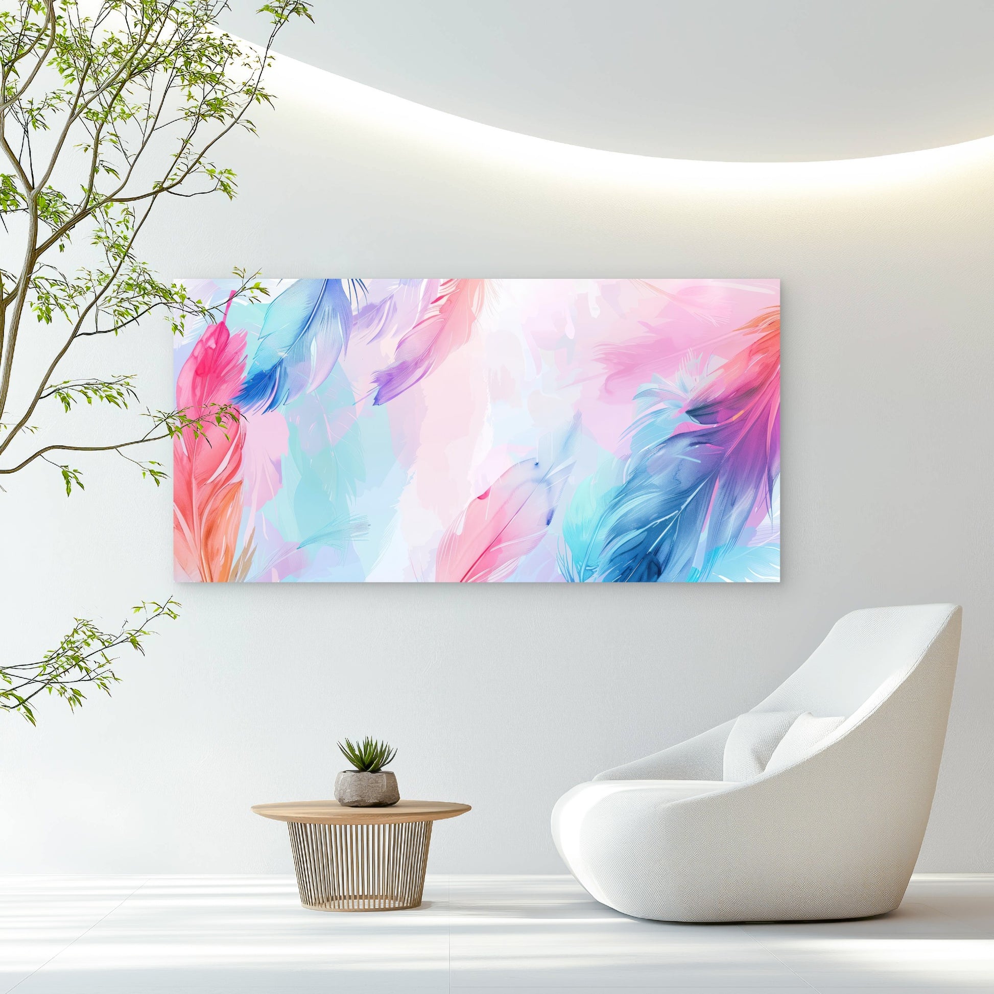 Pastel Absract Art Feather Wall Art Canvas Office Home Room Framed 120x60cm - Bella Home Decor