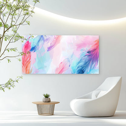 Pastel Absract Art Feather Wall Art Canvas Office Home Room Framed 120x60cm - Bella Home Decor
