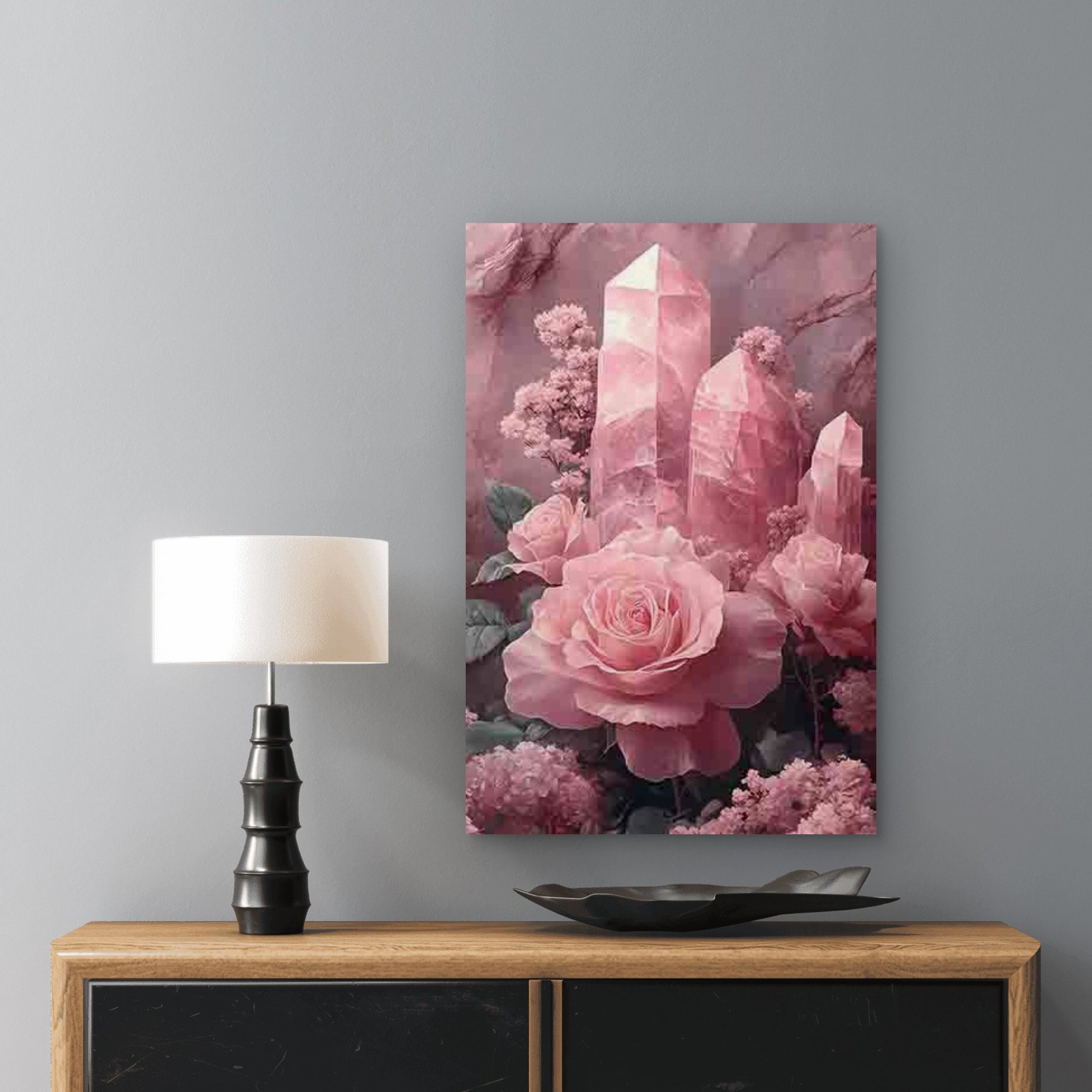 Dreamy Pink Crystal And Rose Pattern 40x60cm Metal Print Ready to Hang - Bella Home Decor