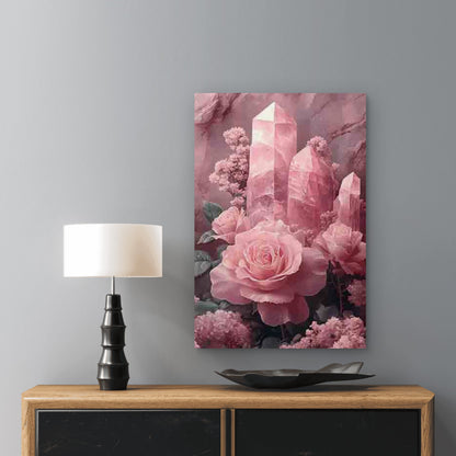 Dreamy Pink Crystal And Rose Pattern 40x60cm Metal Print Ready to Hang - Bella Home Decor