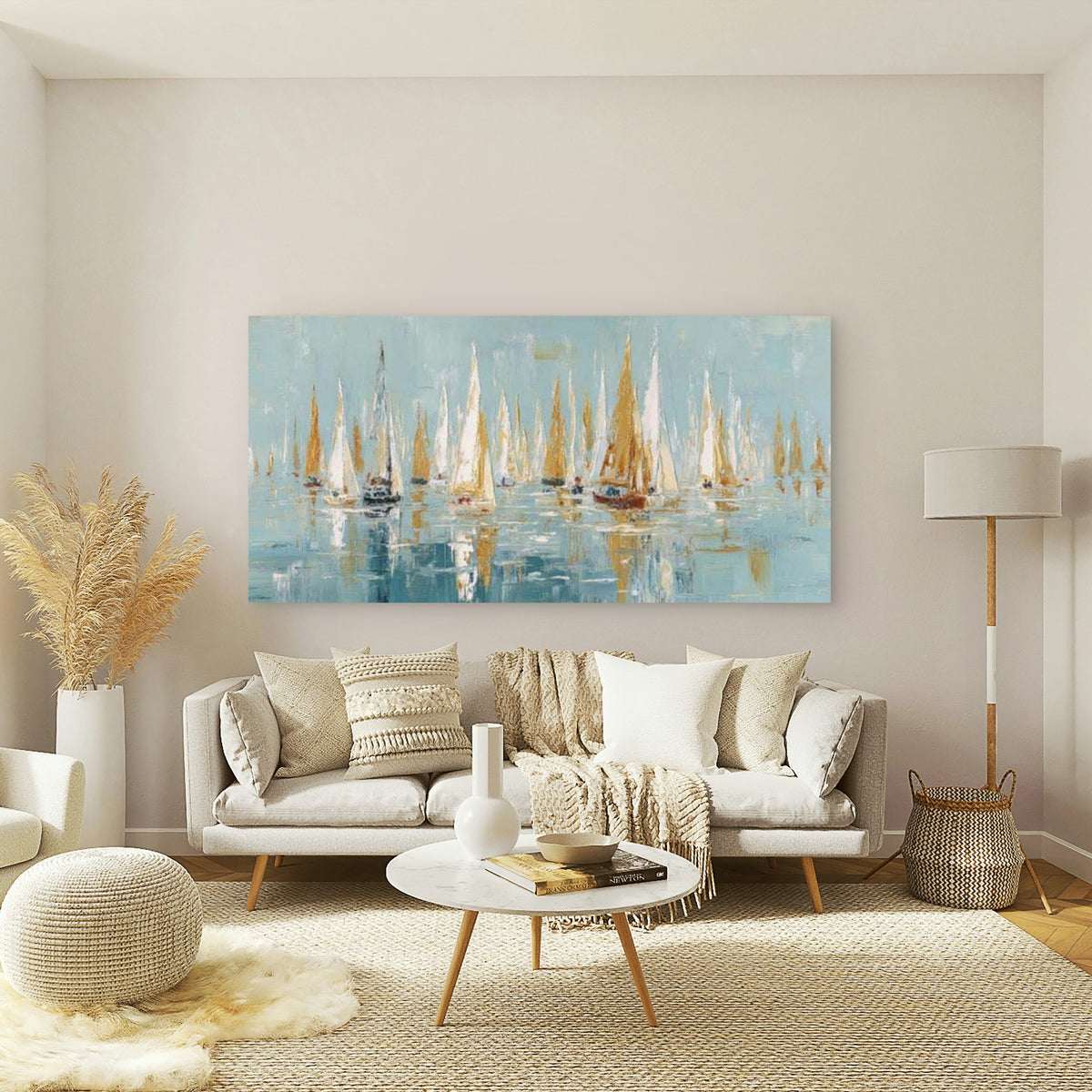 Vibrant Sailboat Painting Wall Art Canvas Office Home Room Framed 120x60cm