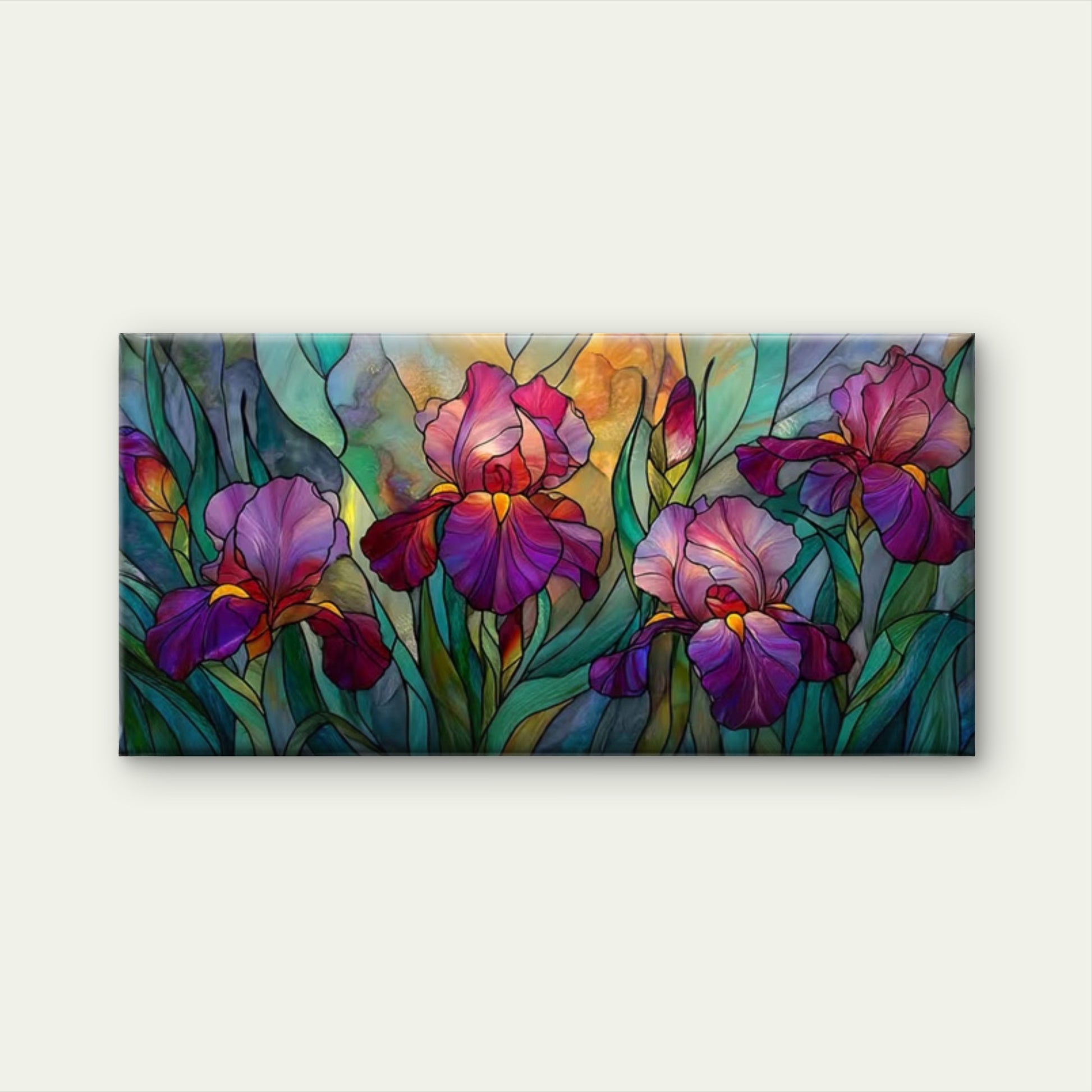 Irises Spring Bloom Floral Wall Art Canvas Office Home Room Framed 120x60cm - Bella Home Decor