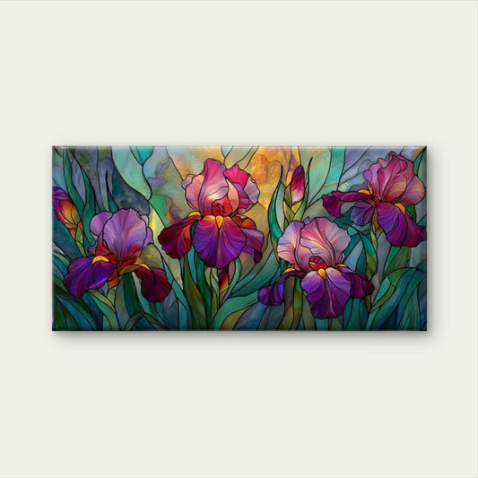 Irises Spring Bloom Floral Wall Art Canvas Office Home Room Framed 120x60cm