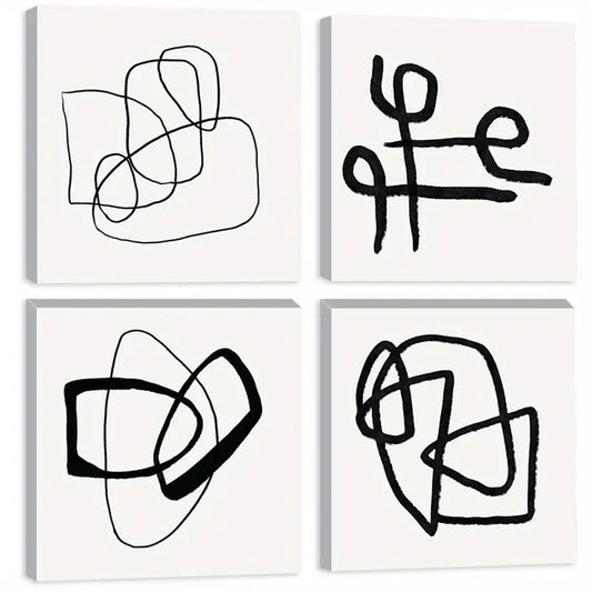4pcs Black Lines Wall Art, Geometry Canvas Wall Art Canvas Framed