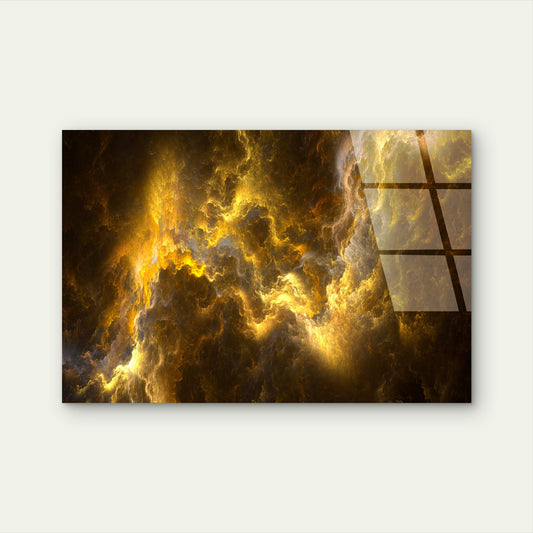 Golden Fire Nebula Cosmic Fractal Cloud Acrylic Glass Printing Wall Art Australian Made Quality