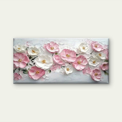 Pink & White Flower Painting Wall Art Canvas Office Home Room Framed 120x60cm