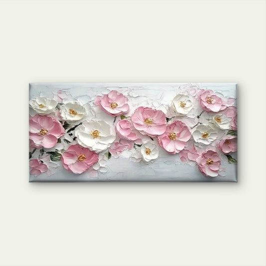 Pink & White Flower Painting Wall Art Canvas Office Home Room Framed 120x60cm