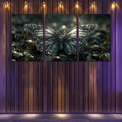 3pcs Luxurious Black Butterfly Wall Art Set Canvas Framed 50x70cm - High Quality Print 100% Australian Made Wall Canvas Ready to Hang
