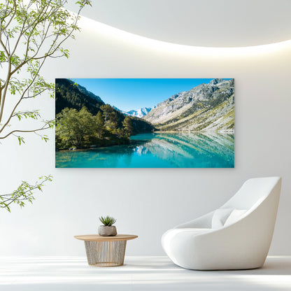 Idyllic French Pyrenees Lake Wall Art Canvas Office Home Room Framed 120x60cm