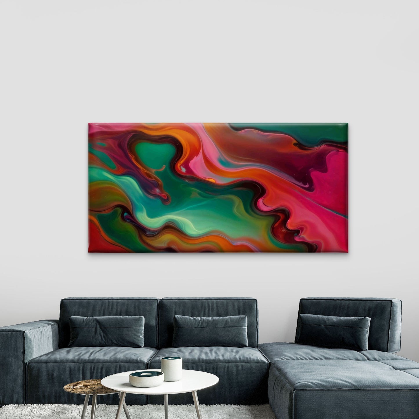 Emerald Inferno Swirl Wall Art Canvas Office Home Room Framed 120x60cm