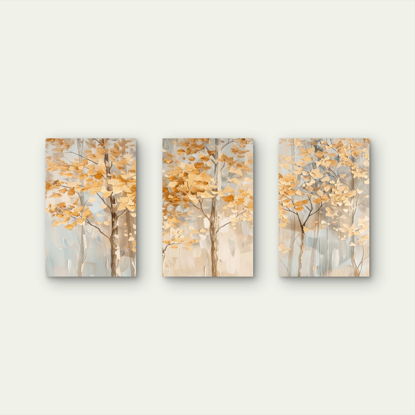 3pcs Abstract Golden Birch Aspen Tree Painting Wall Art Set Canvas Framed 40x60cm - High Quality Print 100% Australian Made Wall Canvas Ready to Hang